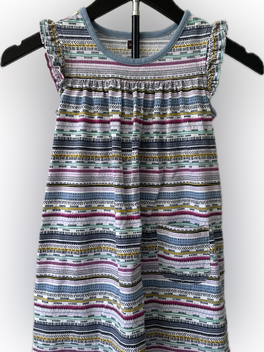 Tea Collection Girl’s Multicolor Print Cotton Dress with Blue Trim